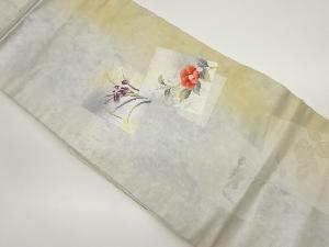 引箔色紙に椿・菖蒲模様織出し名古屋帯